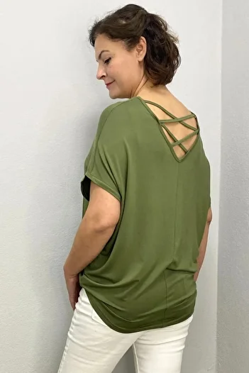 Mia Butik Women's Green Cross Back Blouse
