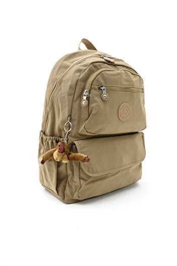 Çanta Trend Unisex Waterproof Fabric Large Size Beige Colored School Travel Backpack with Laptop Compartment