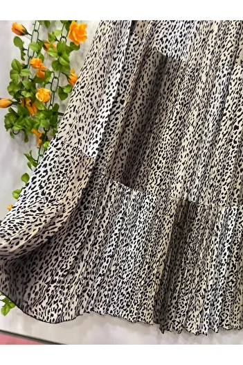 edu collection Leopard Print Chiffon Skirt with Lining