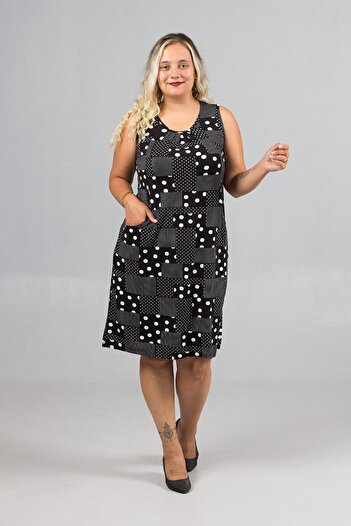 Truva XXL Plus Size Sleeveless Polka Dot Lycra Viscose Dress – Comfortable and Stylish Design with Front Pocket