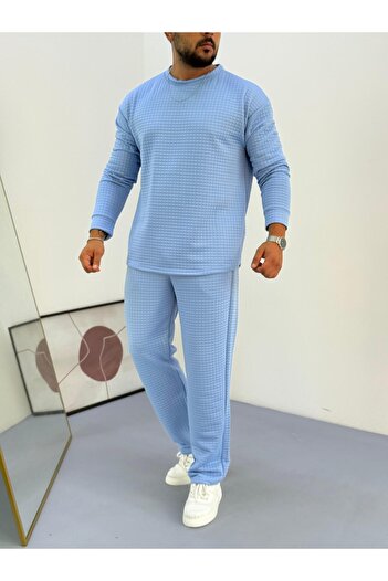 Baycombine35 Men's Quilted Patterned Waffle Fabric Tracksuit Set