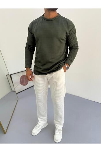 Baycombine35 Men's Quilted Patterned Waffle Fabric Tracksuit Set