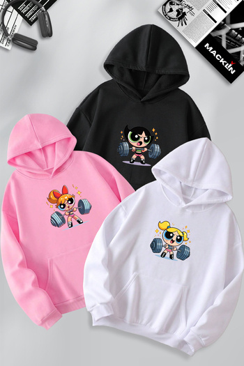 darkopia Φούτερ με κουκούλα Powerpuff Girls με στάμπα για ζευγάρια φίλων με 3 κλωστές