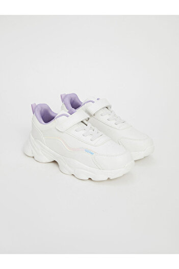 LC Waikiki White Lace-Up and Velcro Girls' Sports Shoes