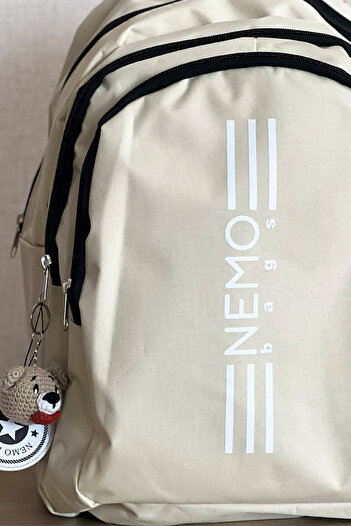 NEMO BAGS Cream Backpack Large Size Travel School Bag with Teddy Bear, Sports Bag, 16.9 Inches, 45X30X15Cm 24Lt