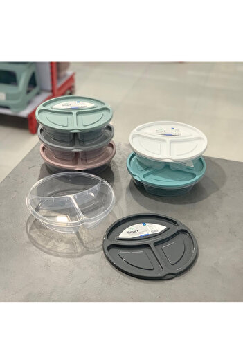 4AFACANÇEKİRGE 3 Pcs Gree Home Smart 3 Compartment Round Storage Container 1,1 L