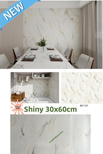 Renkli Duvarlar Bs1767 - Flexible Adhesive, Marble Patterned 60X30Cm Bathroom Panel