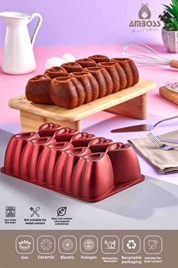 Amboss Amethyst 26cm Red Casting Baton Cake Mold with Heart Fireproof Nonstick Cake Mold