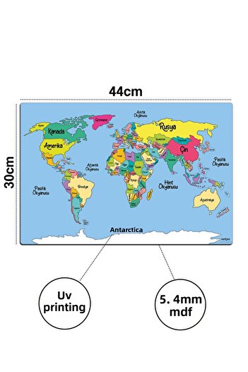 kutuTR Notpa Wooden Colorful World Map Puzzle for Age 5 and Adults 30x44 cm