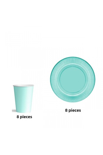 Parti Station Pastel Macaron Paper Plate Cup Set 8 Pieces Yellow Green Blue Purple Salmon Pink Color