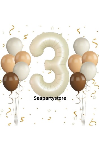 Deniz Party Store CREAM 3 AGE FOIL 4 SEA SAND 4 TEN 2 BROWN BALLON SET
