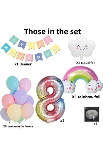 Ezgi Party Store مجموعة احتفالات عيد الميلاد بعمر 8 سنوات من Rainbow Cloud Concept