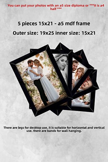 yhfoto 5 Pieces 15X21 Frame - A5 Frame - Black Frame - Photo Frame * Multi Frame