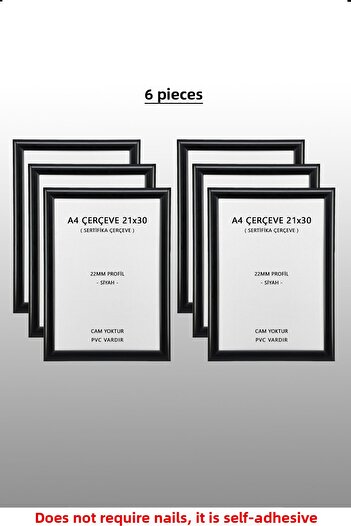 yhfoto 6 Pieces 21x30 Frame - Black Frame - 22mm Profile Photo A4 Frame