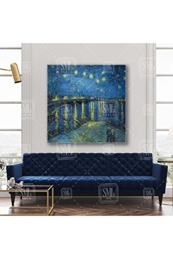 SML TABLO Van Gogh Noaptea înstelată Reflecția stelelor Natură Peisaj Pătrat Pictură pe pânză