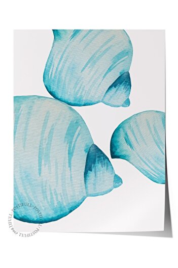 Postifull Frameless Wall Poster, Shell, Watercolor, Blue, White Color Poster, 2025 Summer Selection, No:109832