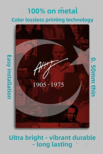 DekorHane Metal Print - Nihal Atsız, Nationalist, Turancı Turancı, Pictură semnătură tematică Bozkurt Flag