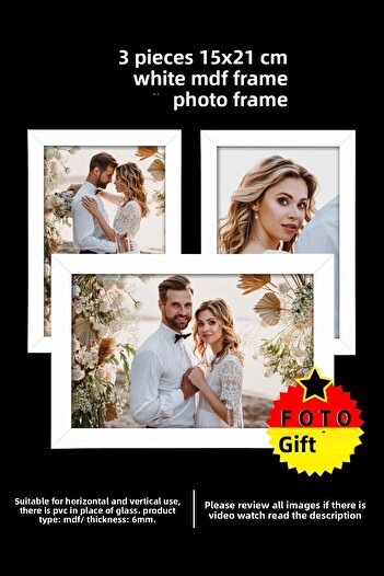 yhfoto 3 Pieces 15x21 White Frame MDF - Multiple Photo Frames with PVC - 3 Pieces A5 White Frame