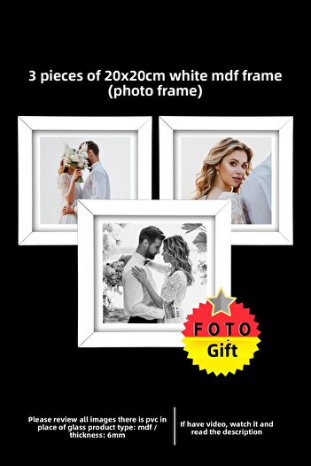 bymat 3 Pieces 20x20 Frame - White Frame - MDF Square Frame - Multiple Photo Frame Set
