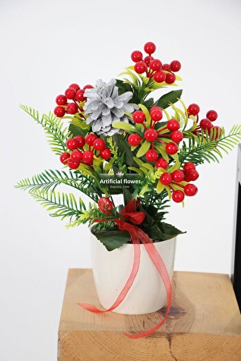 Yapay Çiçek Deposu Artificial Christmas Kokina Table Decor 30 cm (Cream Flower Pot)