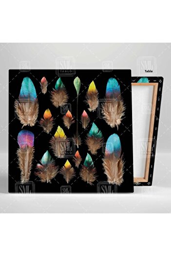 SML TABLO Verde Galben Albastru Detaliat Pene de Pasăre Animal Decor Pătrat Pictură Canvas