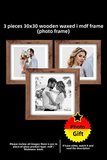 Bytwo 3 pieces 30x30 FRAME - KEMENÇE SQUARE PHOTO FRAME MDF