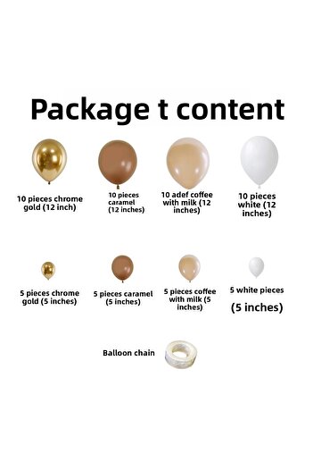 Organizasyon Pazarı Balloon Set Caramel-Chrome Gold-Milky Brown-Pastel White Set of 60 Balloon Chain