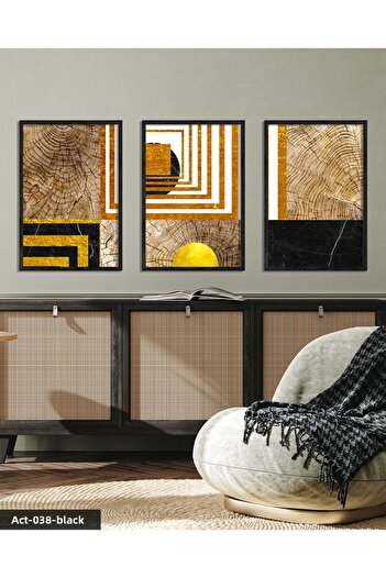 Evinemoda Abstract Artistic Pattern 3 Piece Black Wood Framed Painting Act