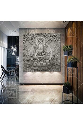 SML TABLO Statuia lui Buddha Meditație Yoga Arborele Vieții Pictură pătrată pe pânză