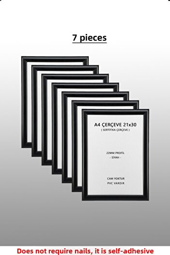 yhfoto 7 Pieces 21x30 Frame - Black Frame - 22mm Profile Photo A4 Frame