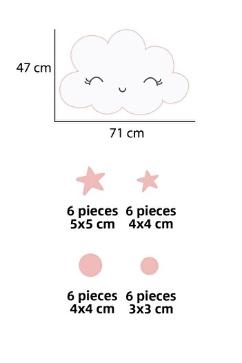 Tilki Dünyası Cute Cloud Pink Stars And Polka Dots Kids Room Wall Sticker