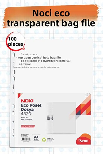 t tuğset etiket Noki Eco Transparent Bag File 100 Pieces-T1450