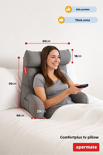 XPERMATE Red Comfortplus Tv Pillow - Lumbar Pillow with Sleeves, Back Support and Triangular Design