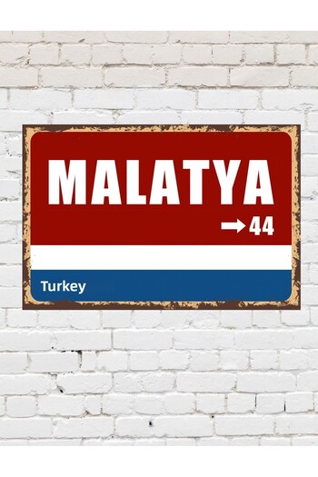 TABLOX Malatya 44 Decorative City Plate Retro Table Mdf Wooden Table Street Sign Gift