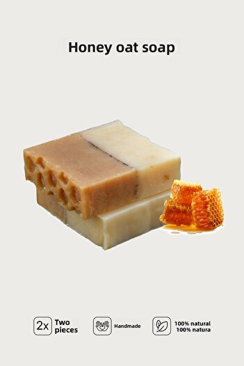 Cageartstudio Natural Honey Oatmeal Soap 2 Pack - 100% Handmade and Natural, Skin Friendly, Chemical Free (2 Pieces)
