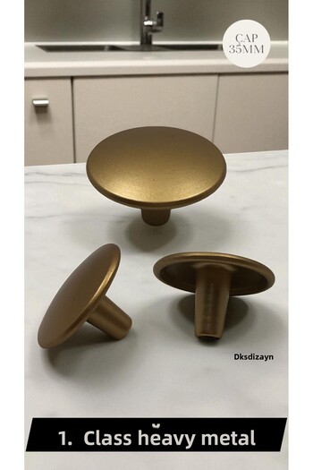 DKSDİZAYN Mushroom Button Matte Gold 1St Grade Heavy Metal Drawer Cabinet Furniture Handle Zamak Premium Quality Handle