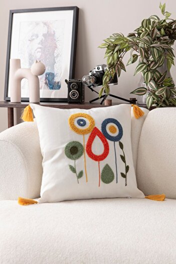 BUGİ HOME COLLECTİON Comfort Punch Pattern Throw Pillow Cover Square Decorative Bohemian Embroidered Sofa Pillowcase Poncho 45X45