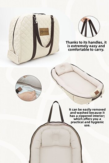 mordesign Baby Bed, Babynest, 0-24 Months Use, Canvas Cover with Head Pillow Deluxe+ Adorn Series