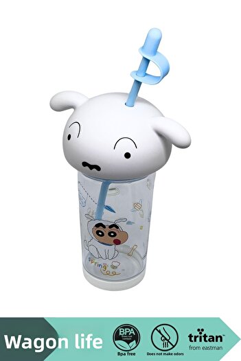 Vagonlife 500ml Crayon Shinchan Figured Lid Silicone Based Tritan Cup/Cup with Straw