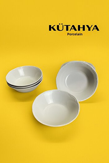 MAViHOME White Porcelain 16 cm Soup Bowl with Patterned Edges, Set of 6