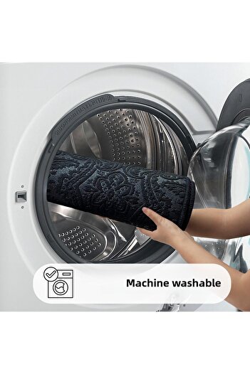 Bestekar Luvora Black Patterned Non-Slip Based Machine Washable Soft 3-Piece Bathroom Set