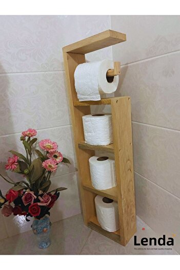 sgeteknoloji Multi-Purpose Natural Patterned Wooden Toilet Paper Stand (Made of Pine Wood.)