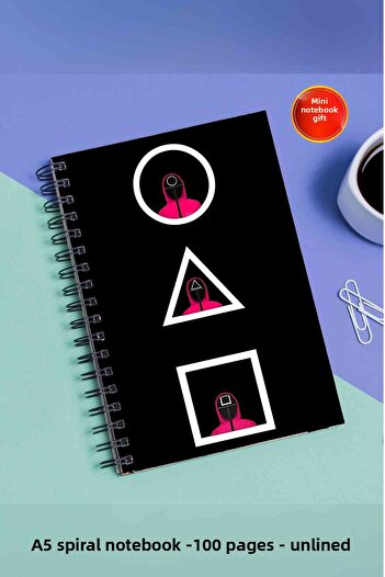 SevindirenŞeyler Squid Game Logo Notebook A5 Metal Spiral Unlined Cardboard Cover Planner Notebook