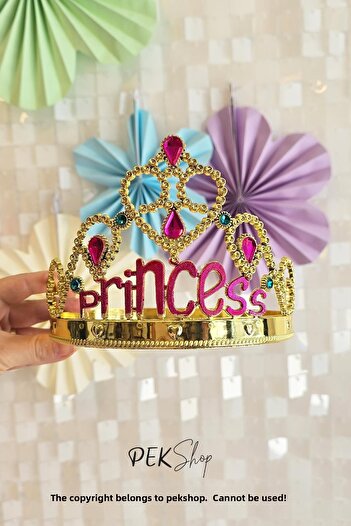 PEKSHOP Luxury Princess Crown with Stones Gold Princess Crown Size Adjustable