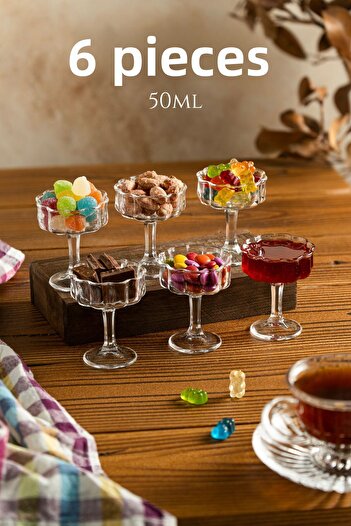 clasavm 50 ml Bowl with 6 Glass Legs |   Breakfast Bowl with Coffee Side Turkish Delight, Sauce Bowl, Jam Bowl |   6 Pcs