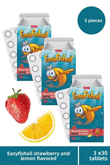 Seddar Collection Easyfishoil Children's Strawberry and Lemon Flavored 30 Chewable Tablets 3 Pcs