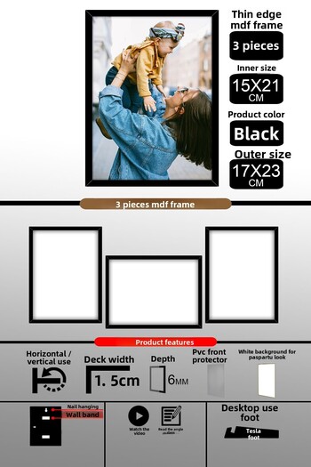 bymat 3Pcs 15X21 Frame - Fine Slatted A5 Frame - Black Frame - 6mm - Photo Frame