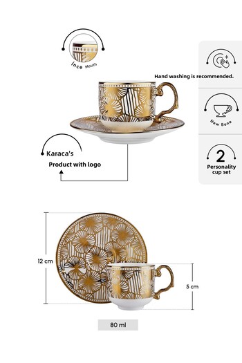 Karaca Anemone 2-Person Coffee Cup with Stand 80 ml