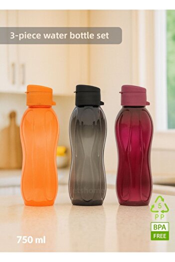 Jet's Home Water Bottle School Water Bottle Flask with Lid 750 Ml*3 Black Purple Orange