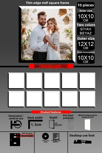 yhfoto 10Pcs 10X10 Frame - Fine Slatted Frame - 2 Colors Black White - Square Frame Photo Frame